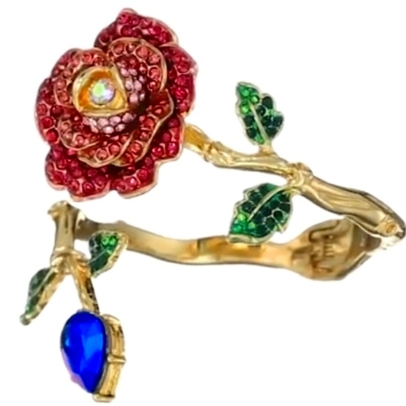 NWT Betsey Johnson Rose Hinged Bangle Bracelet, gold toned - Picture 10 of 17